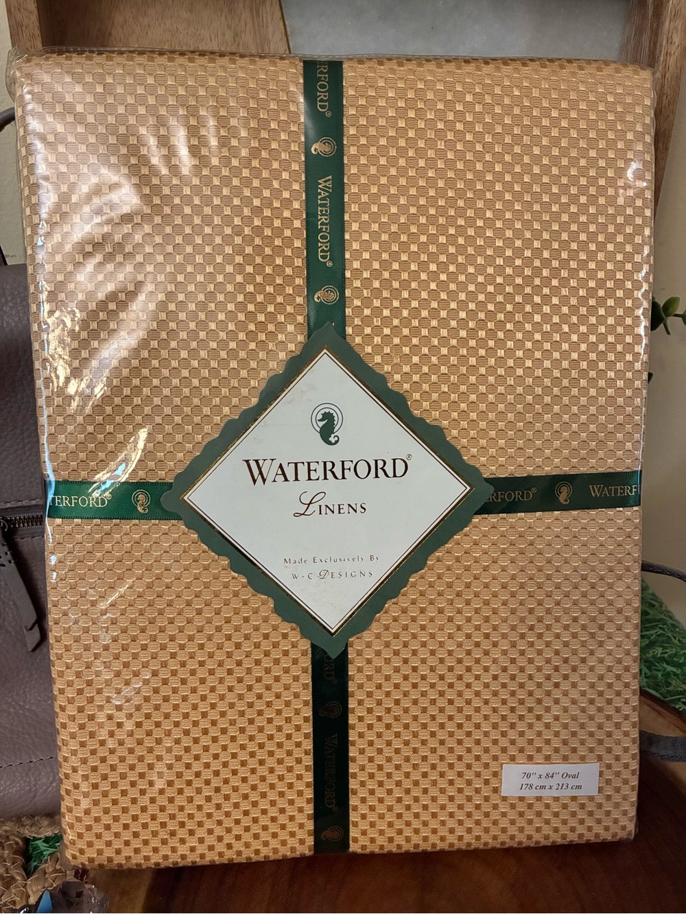 Waterford Linens Gold Basketweave Oval Tablecloth